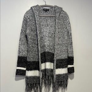 Almost Famous Black, Gray, and White Hooded Cardigan